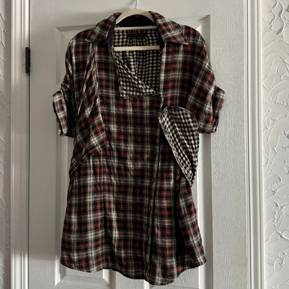 Nicholas K Orange, Cream and Black Plaid with Gingham Tunic - Sz Small - Picture 1 of 9